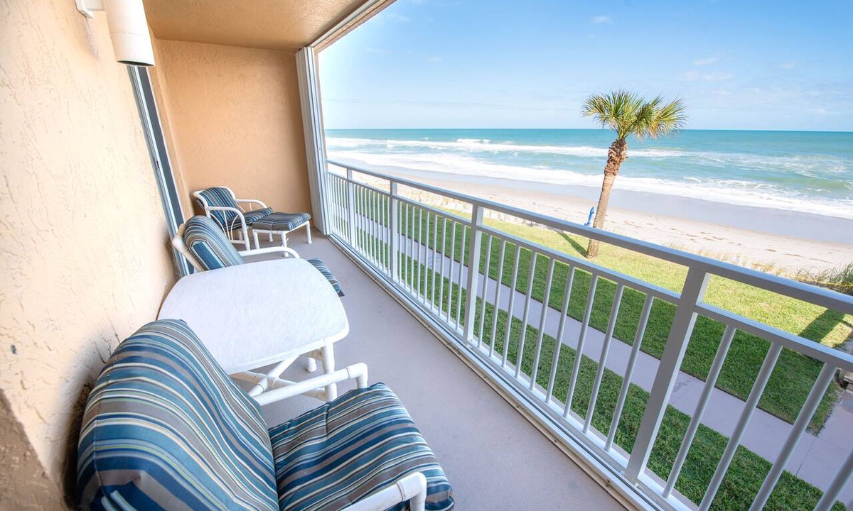 Indian Harbour Beach Condo | Oceanfront 2BR Condo 2nd Floor Balcony Overlooking the Beach Unit 205