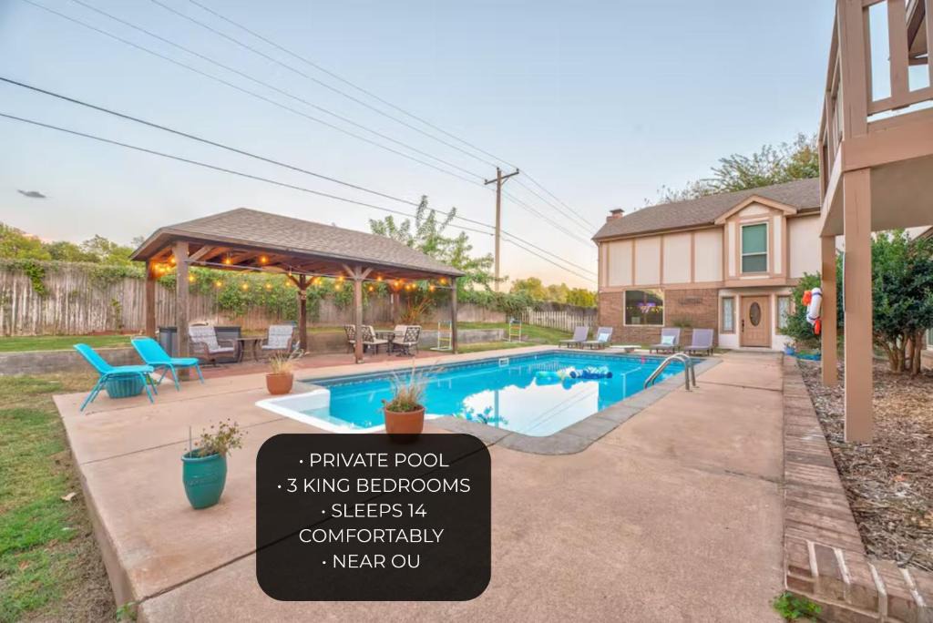 Norman House | Private Pool Sleeps 14 3 King Beds Near OU