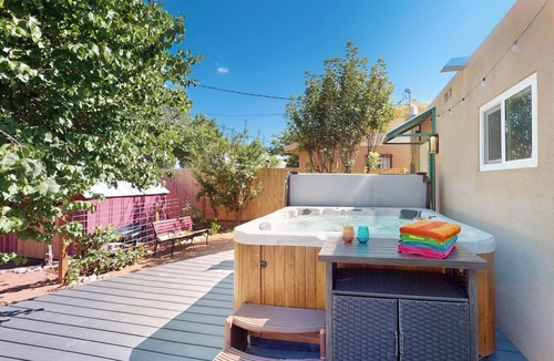 Los Poblanos House | Peaceful Sunflower Escape, 3bd w/hot tub, grill, and mountain views!