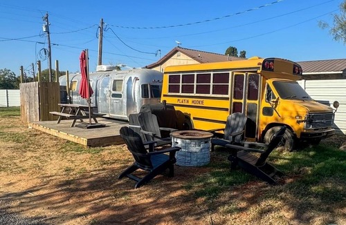 Graford House | Playin Hookie! Vintage Airstream pulled by Panel Wagon/ converted to a bedroom.
