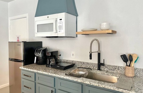 Central Oklahoma City Apartment | Studio near Integris with a desk — set up for monthly medical & work stays. #MR