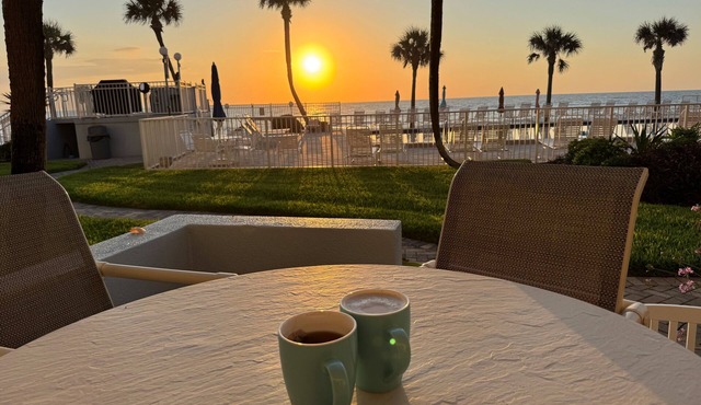 Amazing 2-bedroom beachfront condo on Ormond Beach steps from pool and beach.