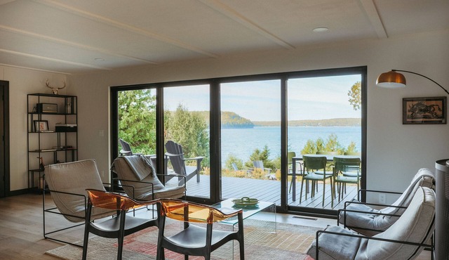 Mid Century Modern Lake House with Private Beach