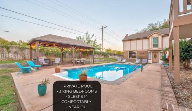 Private Pool Sleeps 14 3 King Beds Near OU